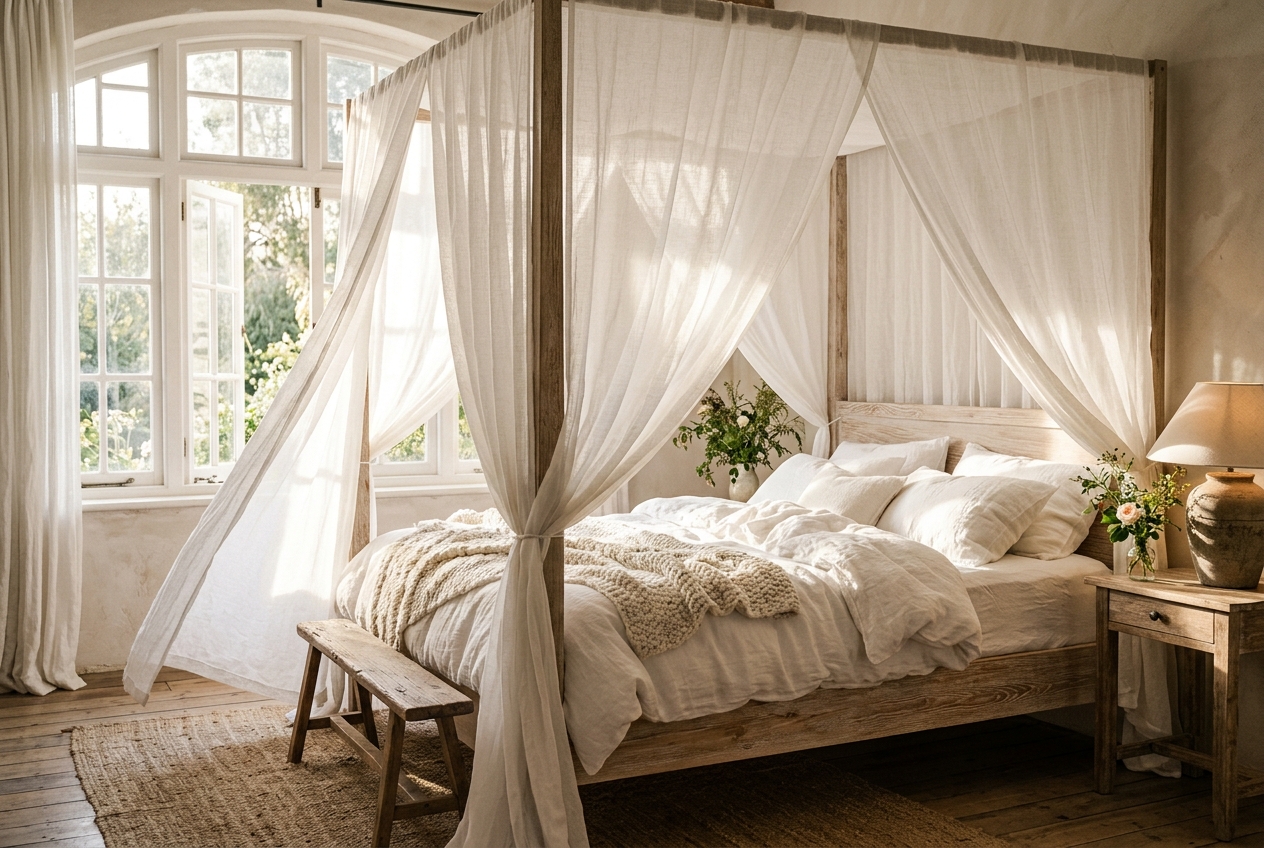Linen Canopy Bed Curtains
